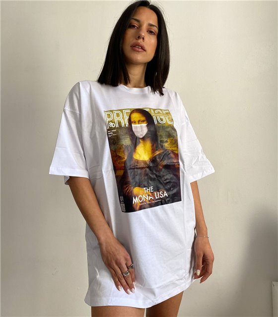 Μπλούζα κοντομάνικη με στάμπα ''MONA LISA MASK'' (Λευκό)