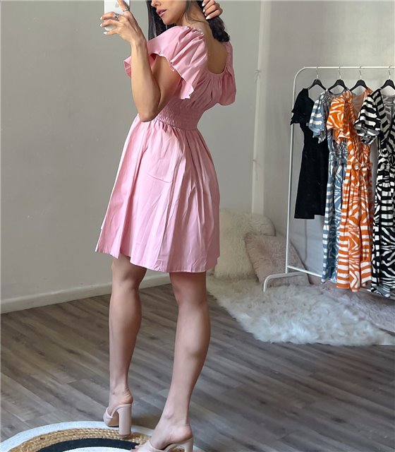 Φόρεμα μίνι με βολάν μανίκια (Ροζ)