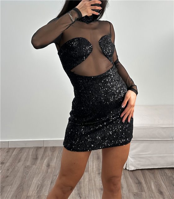 Φόρεμα διαφάνεια με παγιέτες (Μαύρο)