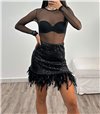 Μίνι φούστα με πιαγιέτες και πούπουλα (Μαύρο)
