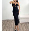 Μάξι φόρεμα glitter με ανοίγματα (Μαύρο)