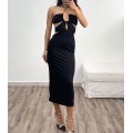 Μάξι φόρεμα glitter με ανοίγματα (Μαύρο)