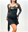 Μίνι φόρεμα με διαφάνεια σουρωτό (Μαύρο)