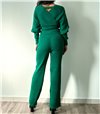 Σετ πλεκτό παντελόνι - μπλούζα κρουαζέ (Πράσινο)