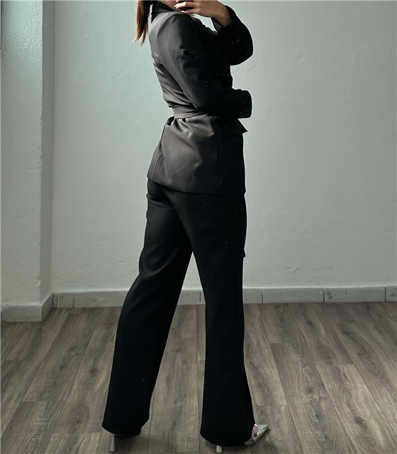 Σετ σακάκι - παντελόνι με άνοιγμα (Μαύρο)