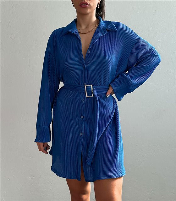 Φόρεμα πλισέ με ζώνη (Μπλε)