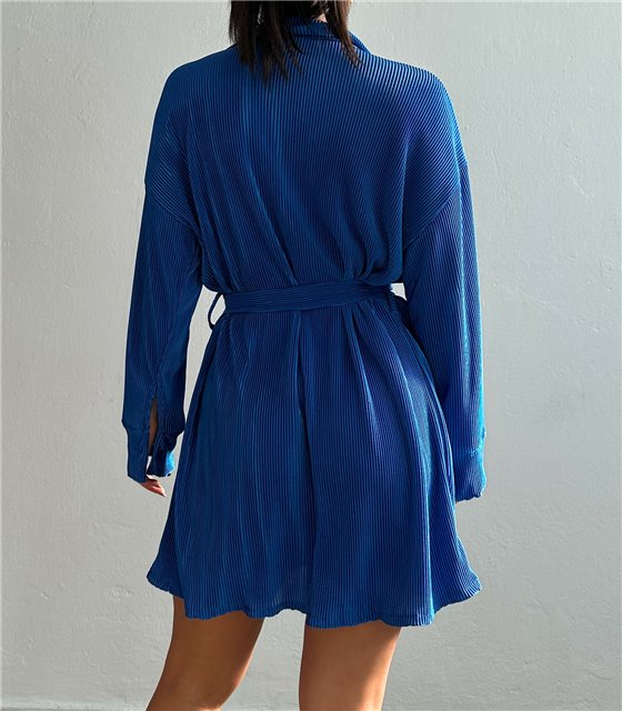 Φόρεμα πλισέ με ζώνη (Μπλε)