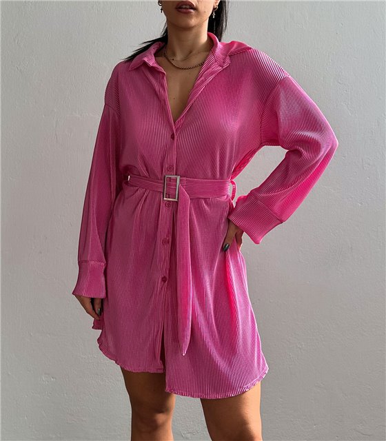 Φόρεμα πλισέ με ζώνη (Ροζ)