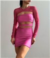 Φόρεμα στράπλες με μπολερό διαφάνεια (Ροζ)