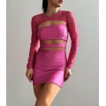 Φόρεμα στράπλες με μπολερό διαφάνεια (Ροζ)
