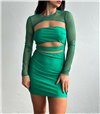 Φόρεμα στράπλες με μπολερό διαφάνεια (Πράσινο)