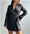 Φόρεμα σατέν δετό με βάτες (Μαύρο)