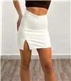 Ψηλόμεση μίνι φούστα με άνοιγμα (Λευκό)
