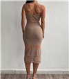 Midi φόρεμα με λεπτομέρεια διαφάνεια (Μπεζ)