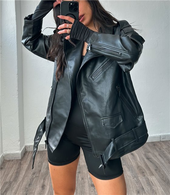 Δερματίνη jacket oversized (Μαύρο)