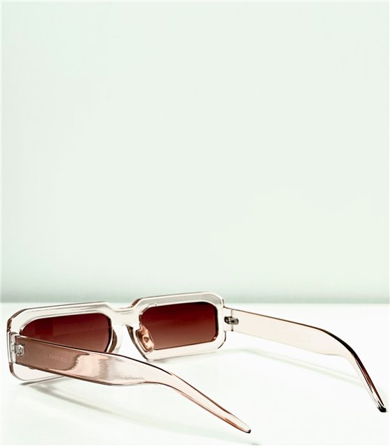 Ορθογώνια γυαλιά ηλίου με κοκάλινο διάφανο σκελετό (Μπεζ)