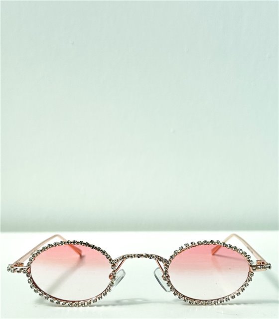 Στρόγγυλα γυαλιά ηλίου με στρας (Ροζ)