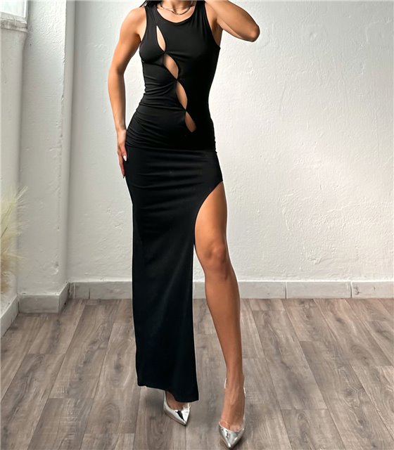 Μάξι φόρεμα με ιδιαίτερο σχέδιο (Μαύρο)