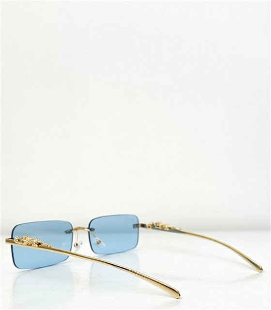 Τετράγωνα γυαλιά ηλίου με χρυσή τίγρη στο πλάι (Μπλε)