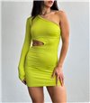 Μίνι φόρεμα με ένα μανίκι και άνοιγμα (Lime)