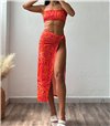 Σετ φούστα - τοπ με δεσίματα πολύχρωμο Natalia (Πορτοκαλί)