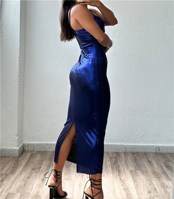 Φόρεμα μάξι μεταλλικό ντραπέ (Μπλε)