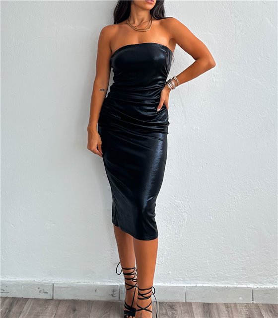 Φόρεμα μεταλλικό στράπλες (Μαύρο)