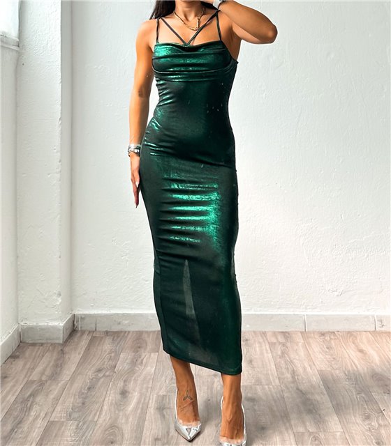 Φόρεμα μάξι μεταλλικό ντραπέ (Πράσινο)