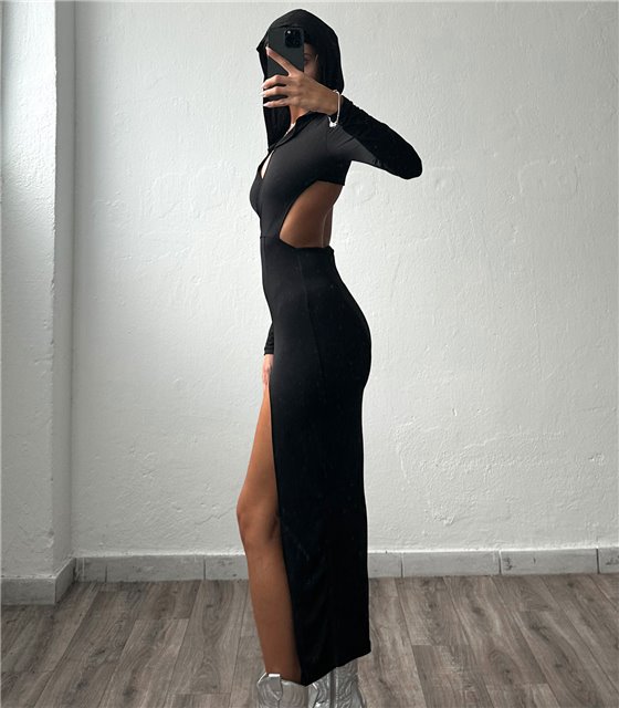 Midi φόρεμα με κουκούλα (Μαύρο)