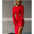 Μάξι φόρεμα ριπ με αλυσίδες Marianna (Κόκκινο)