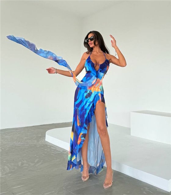 Μάξι φόρεμα με φραμπαλά Katherine (Μπλε)