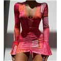 Μίνι φόρεμα με σούρα πολύχρωμο (Ροζ)