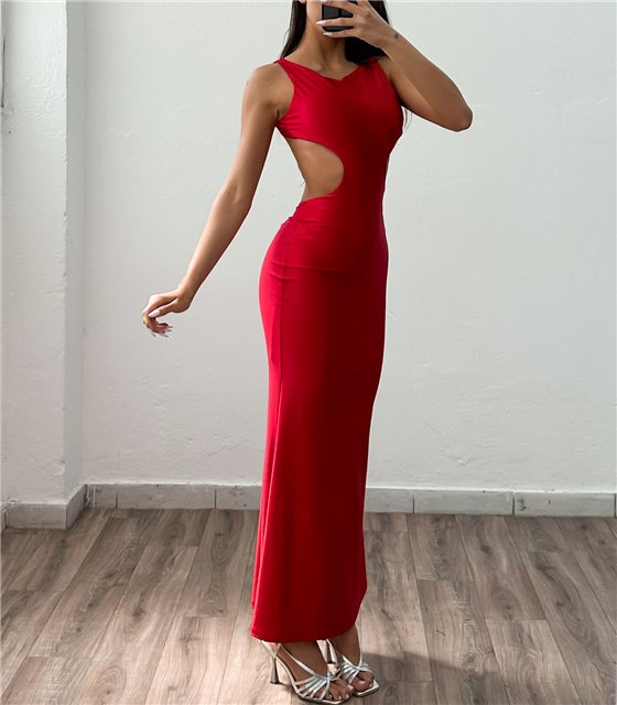 Μάξι φόρεμα αμάνικο εξώπλατο Luciana (Κόκκινο)