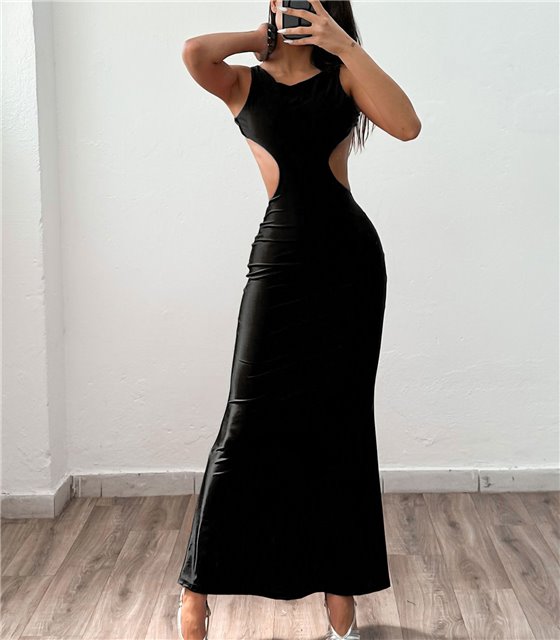 Μάξι φόρεμα αμάνικο εξώπλατο Luciana (Μαύρο)