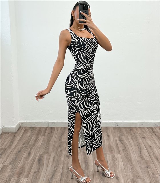 Φόρεμα με ράντα Zebra Print Chloe