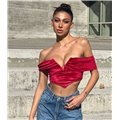 Bardot τοπ βελούδινο (Κόκκινο)