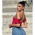 Bardot τοπ βελούδινο (Κόκκινο)