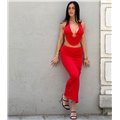 Σετ τοπ και φούστα glitter Isabella (Κόκκινο)