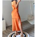 Φόρεμα μάξι σατέν τιράντα (Πορτοκαλί)