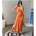 Φόρεμα μάξι σατέν τιράντα (Πορτοκαλί)