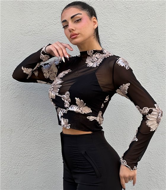 Μπλούζα με διαφάνεια Helena (Μαύρο)