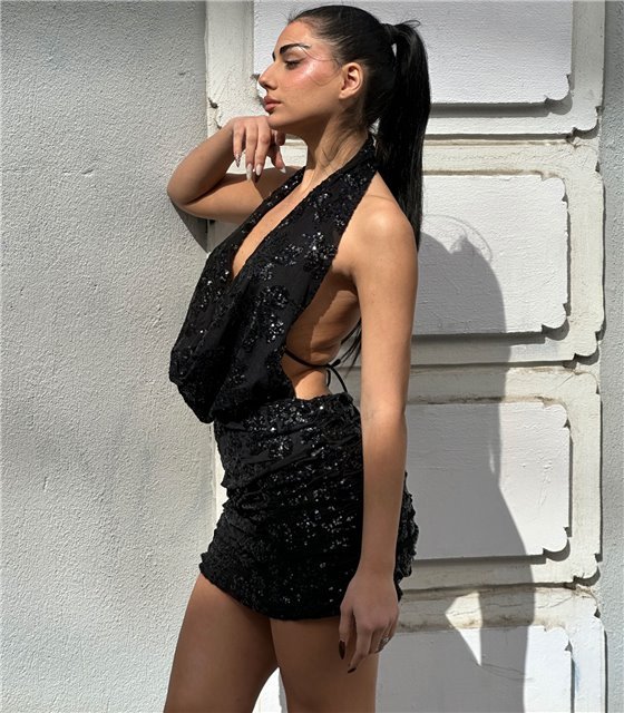 Φόρεμα μίνι με παγέτες Natasha (Μαύρο)