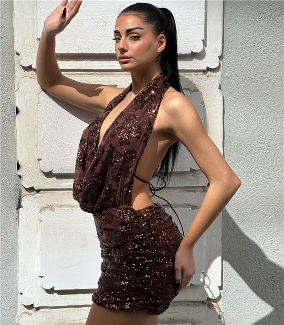 Φόρεμα μίνι με παγέτες Natasha (Καφέ)