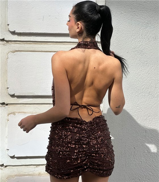 Φόρεμα μίνι με παγέτες Natasha (Καφέ)