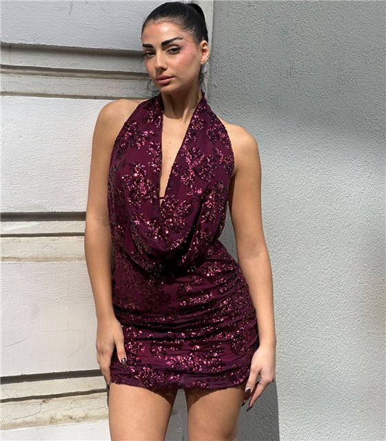 Φόρεμα μίνι με παγέτες Natasha (Μπορντό)