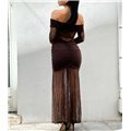 Μάξι φόρεμα δαντέλα Irene (Καφέ)