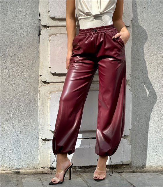 Παντελόνι δερματίνη ψηλόμεσο Cindy (Μπορντό)