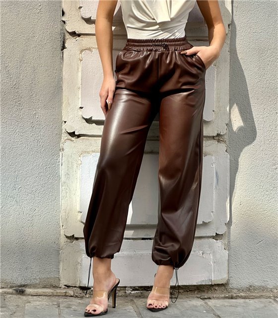 Παντελόνι δερματίνη ψηλόμεσο Cindy (Καφέ)