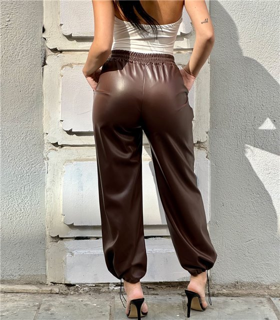 Παντελόνι δερματίνη ψηλόμεσο Cindy (Καφέ)
