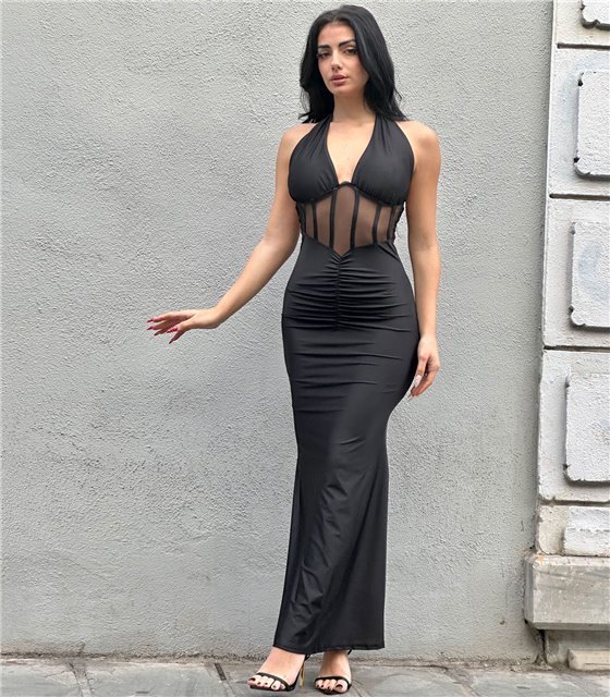 Μάξι φόρεμα με διαφάνεια Sophia (Μαύρο)